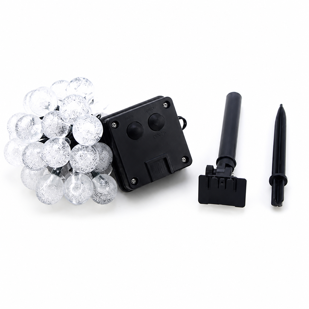 Solar-Powered Warm White Outdoor Ball String Lights
