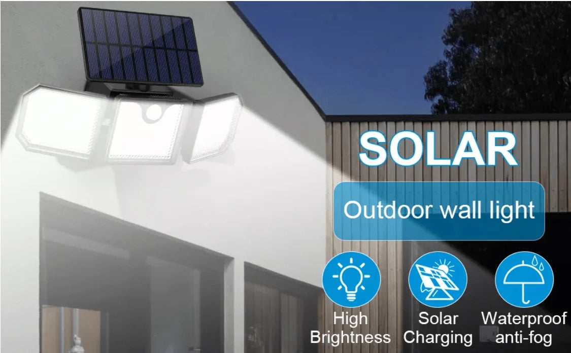 Solar Security Light Three Adjustable Spotlights Motion-Activated IP66 Weather-Resistant