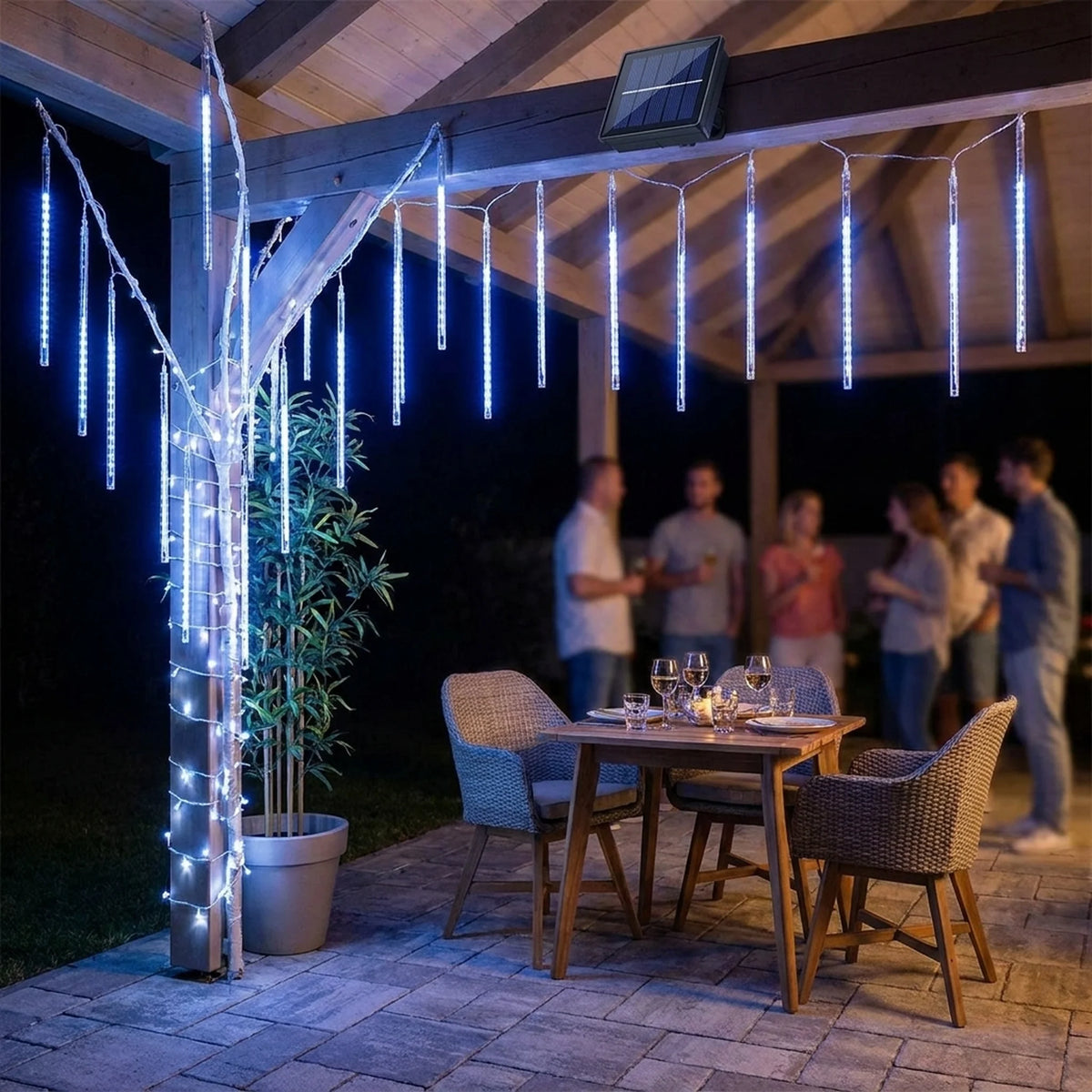 Solar Tree String Lights Solar-Powered Meteor Effect IP65 Waterproof