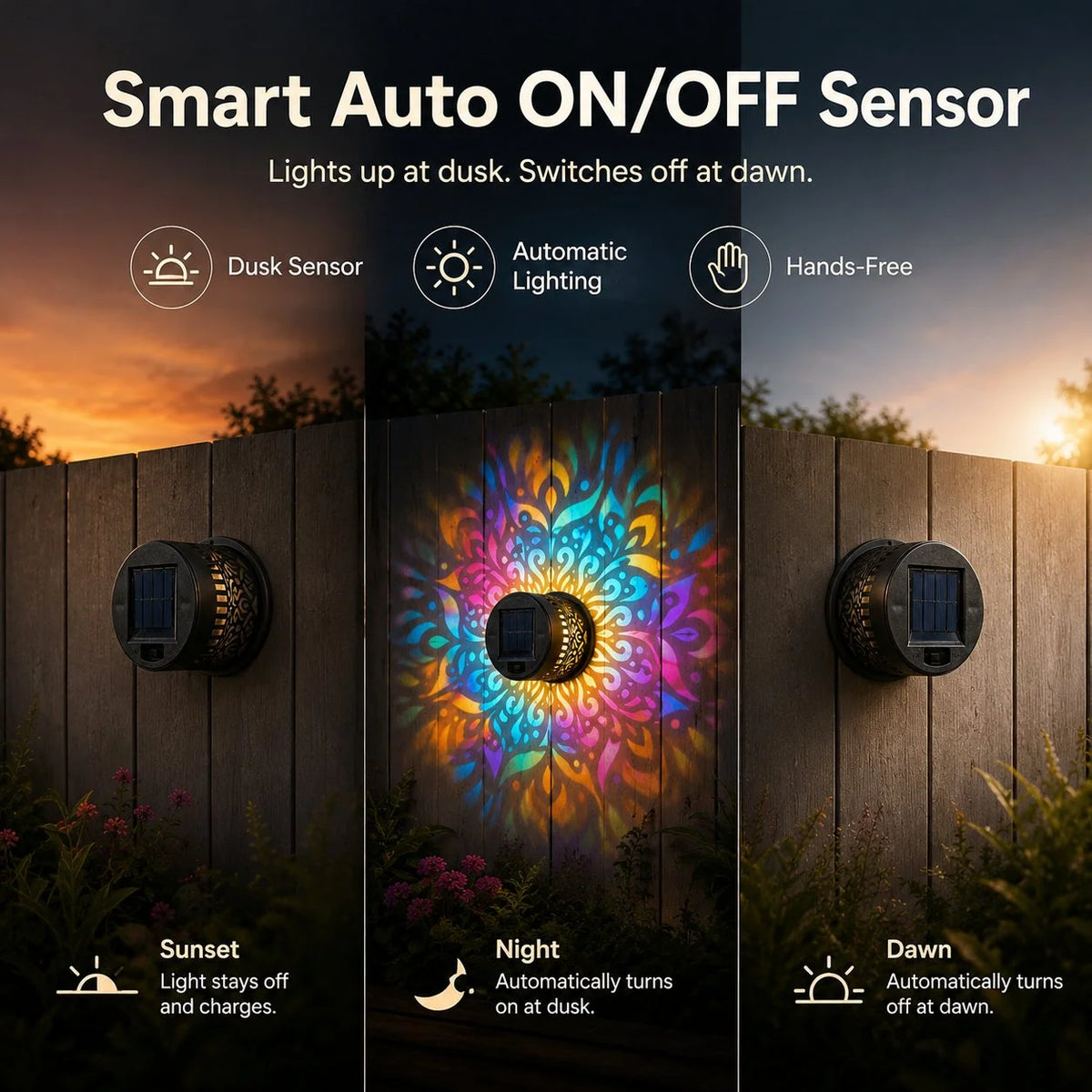 Solar Wall Light Mandala Projection Dusk-to-Dawn Sensor