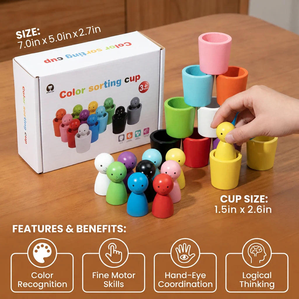 Sorting Cups Solid Wood Nesting Shape-Matching