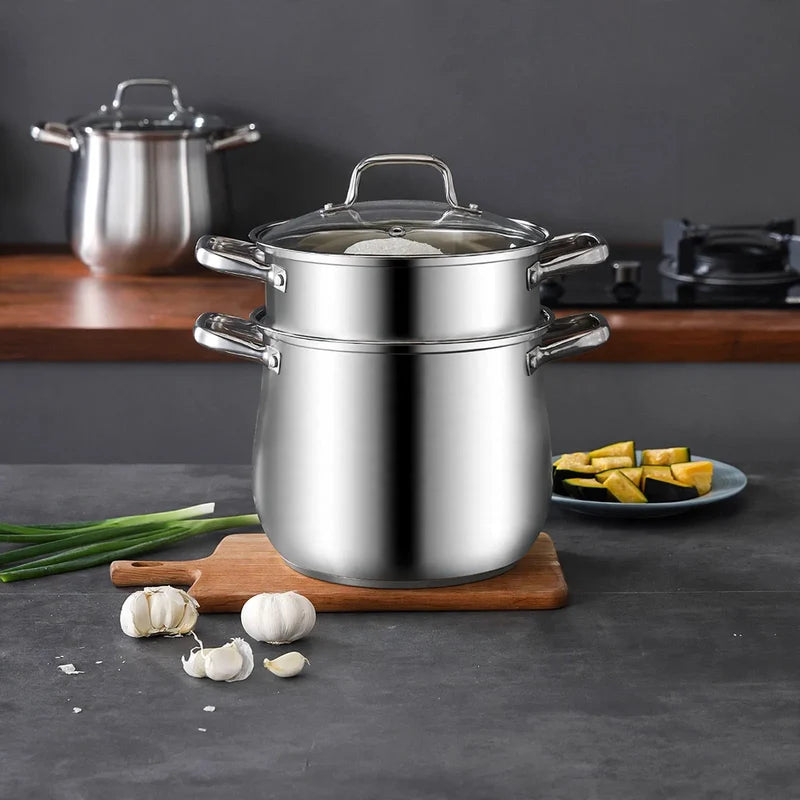 Soup Pot 304 Stainless Steel Glass Lid Induction-Compatible
