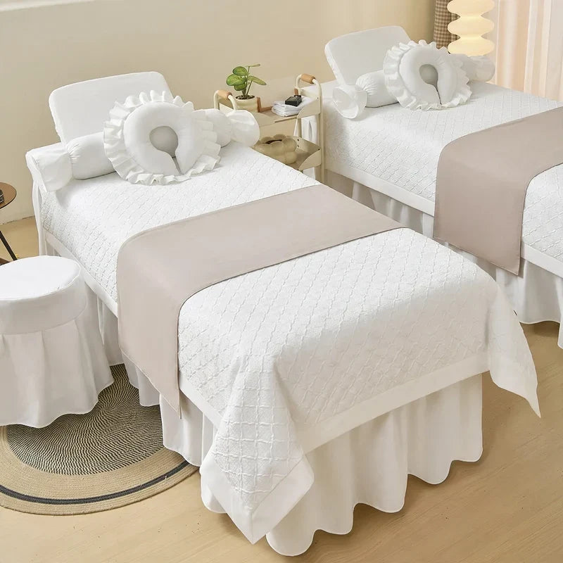 Spa Bed Linen Set Heavy-Duty 4-Piece Cream Geometric