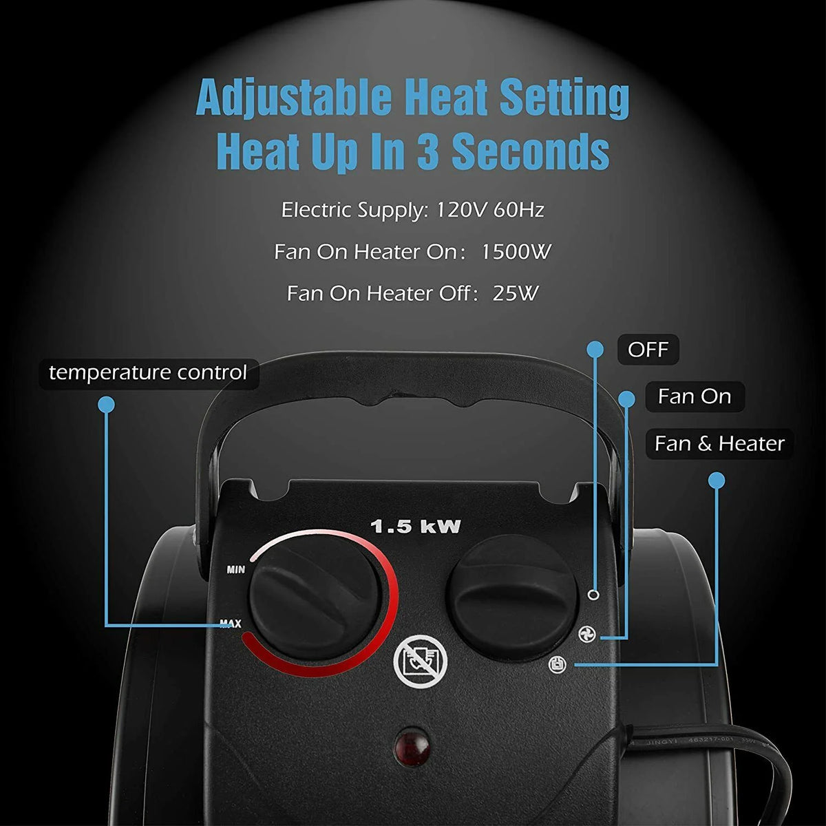 Space Heater 1500W Splash Resistant Analog Thermostat