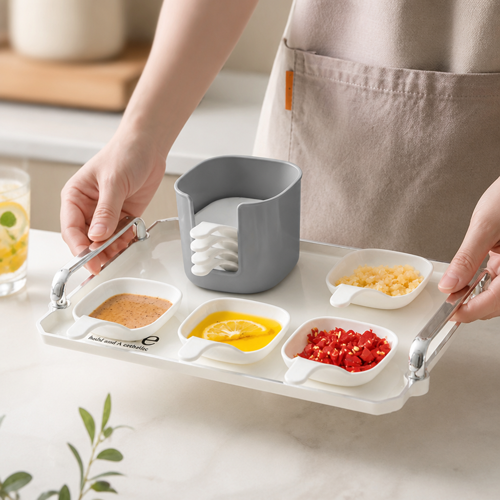Space-Saving No-Drip Dip Bowl Set With Holder (Set of 6)