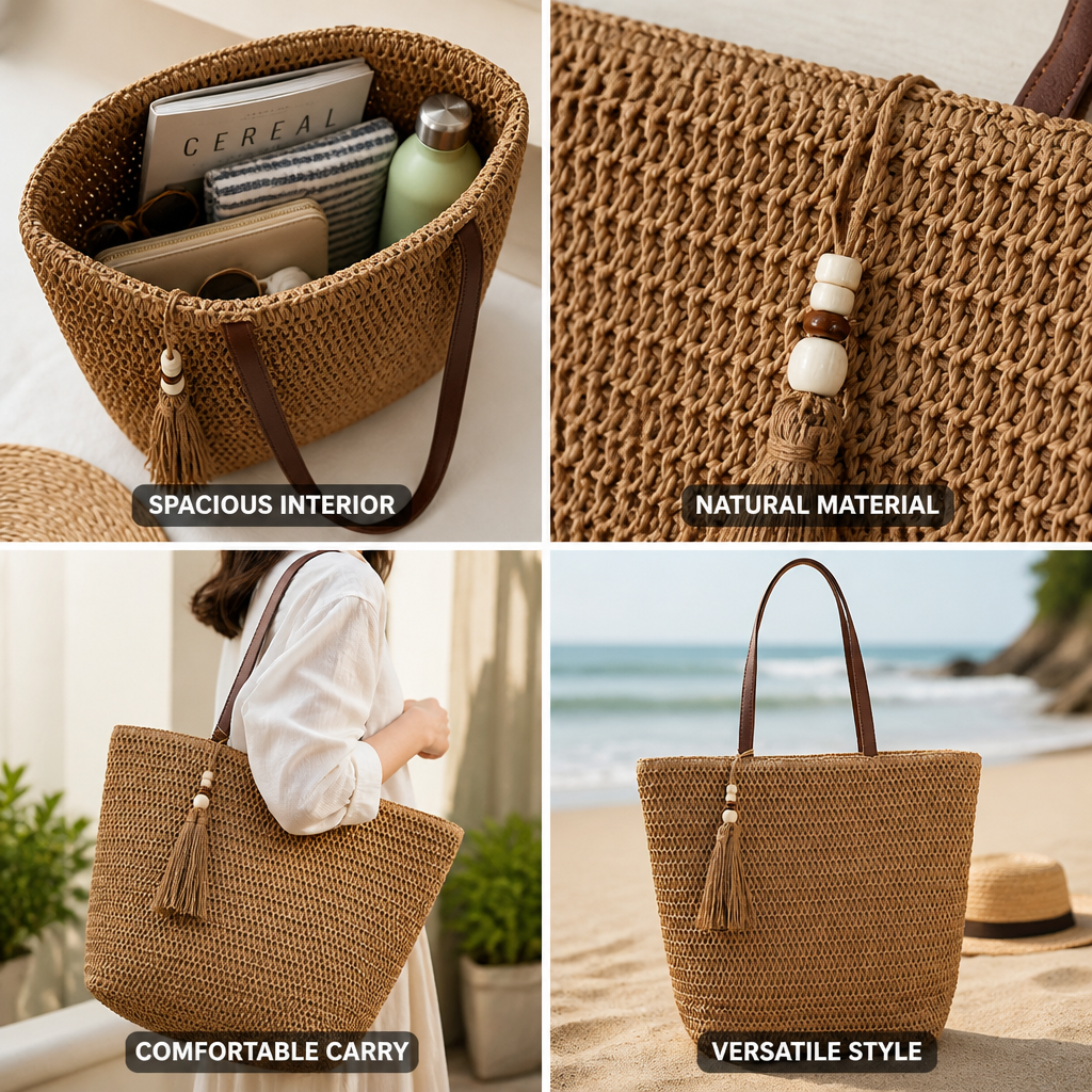 Spacious Braided Natural Shoulder Bag