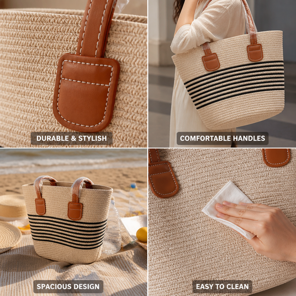 Spacious Durable Woven Tote Bag (Ergonomic Handles)