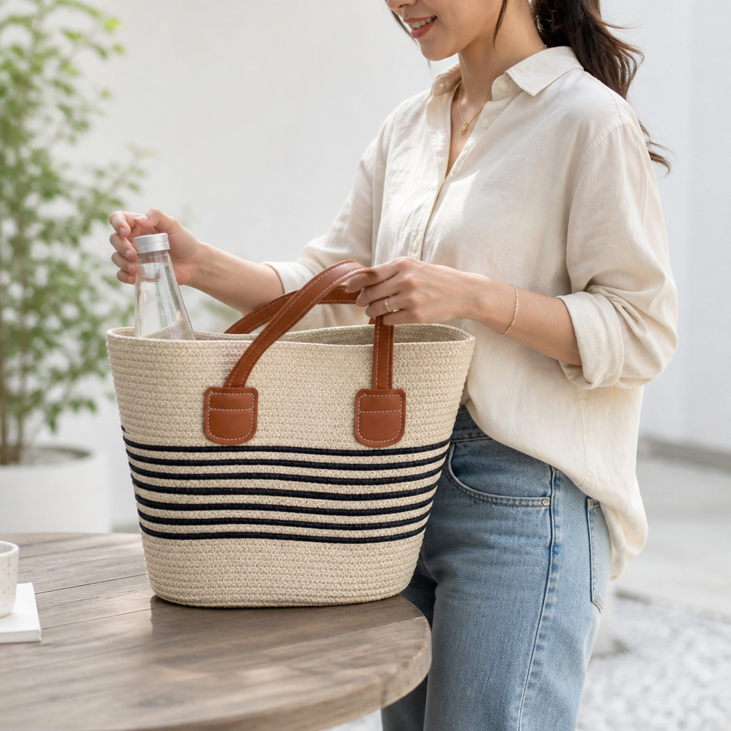 Spacious Durable Woven Tote Bag (Ergonomic Handles)
