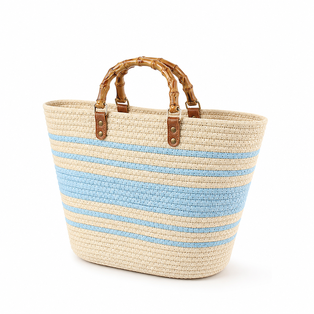 Spacious Eco-Friendly Bamboo-Handle Beach Tote
