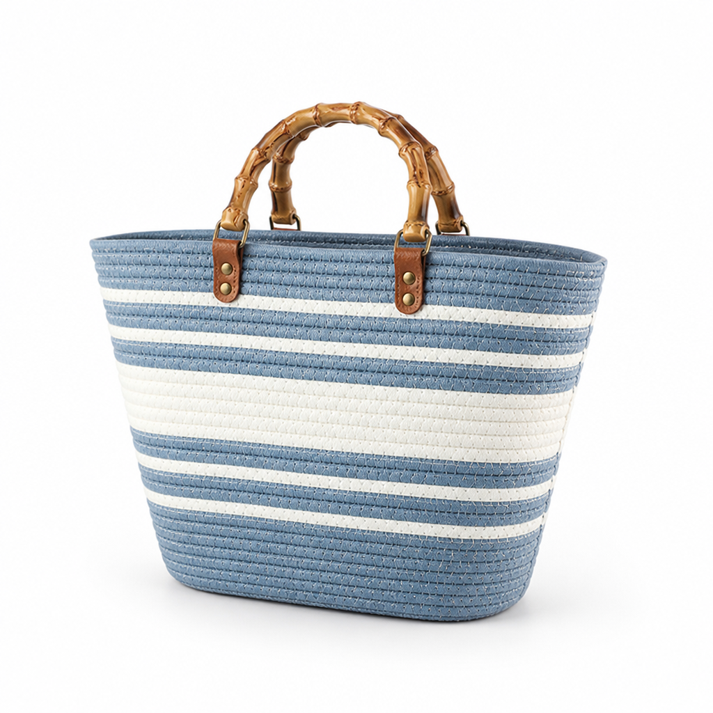 Spacious Eco-Friendly Bamboo-Handle Beach Tote