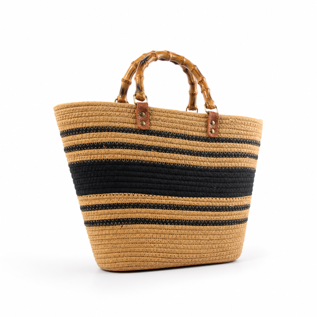 Spacious Eco-Friendly Bamboo-Handle Beach Tote