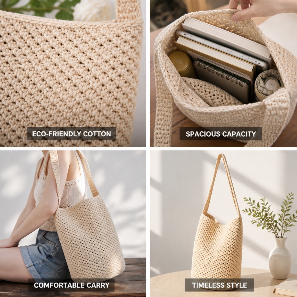 Spacious Eco-Friendly Cotton Crochet Tote Bag