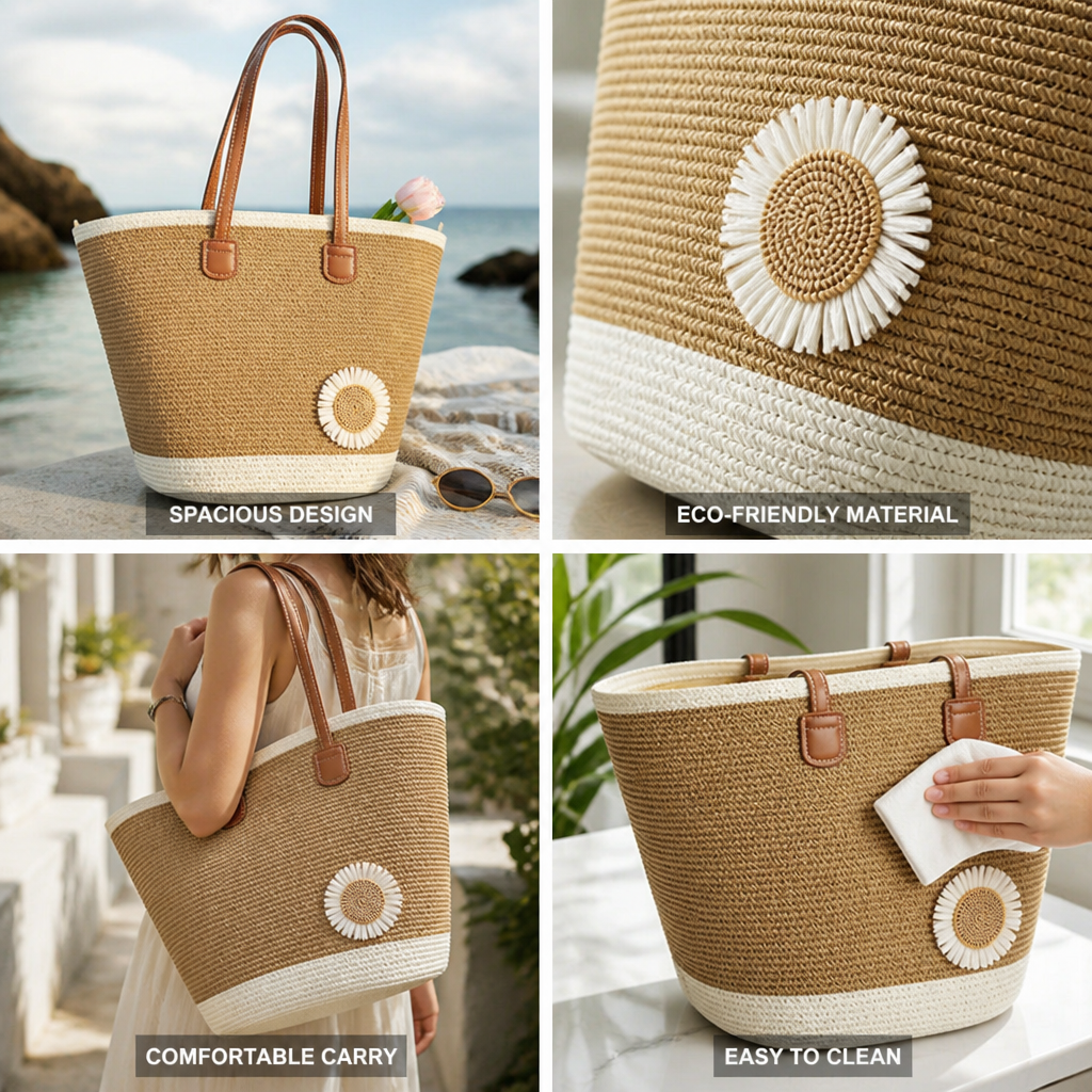 Spacious Eco-Friendly Floral Beach Bag