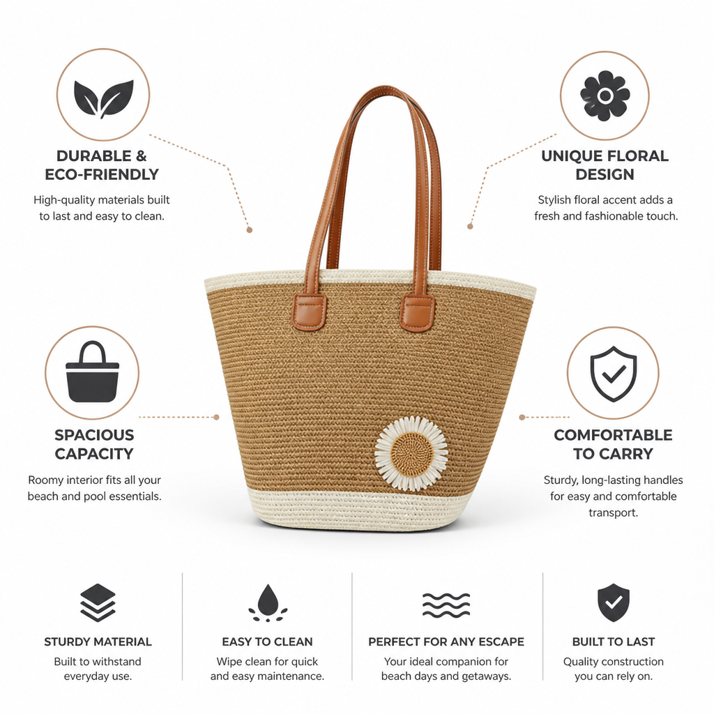 Spacious Eco-Friendly Floral Beach Bag