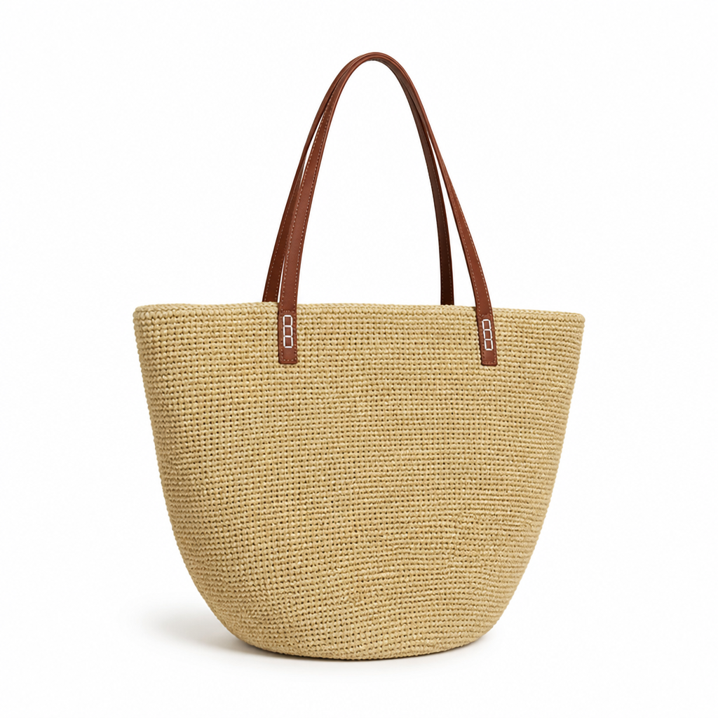 Spacious Hand-Woven Jute Tote Bag (Leather Handles)