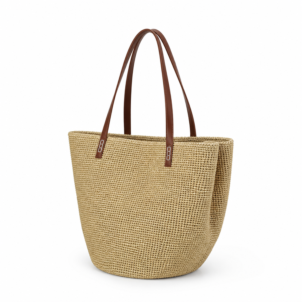 Spacious Hand-Woven Jute Tote Bag (Leather Handles)