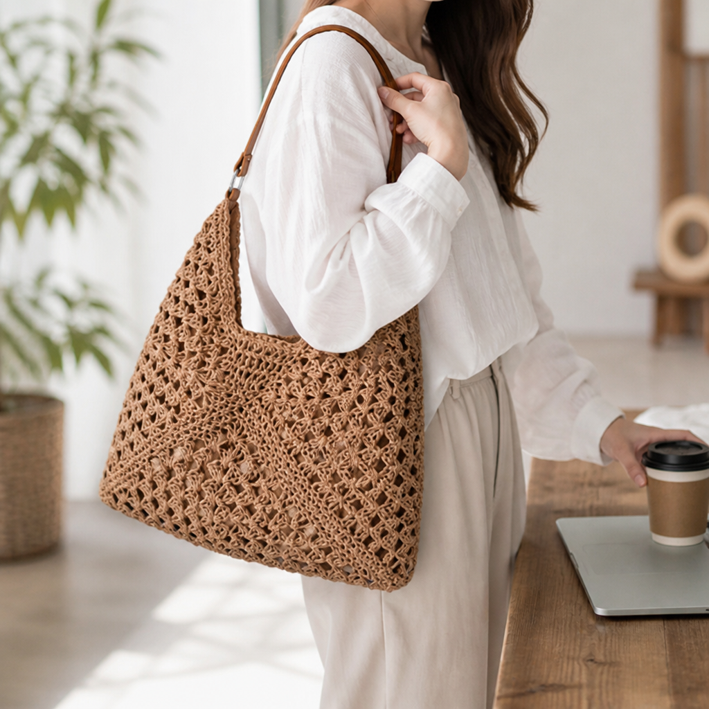 Spacious Handcrafted Macrame Hobo Bag