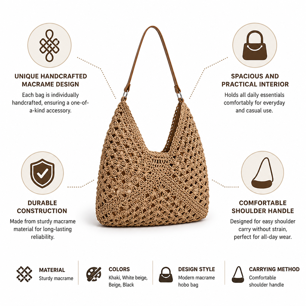 Spacious Handcrafted Macrame Hobo Bag