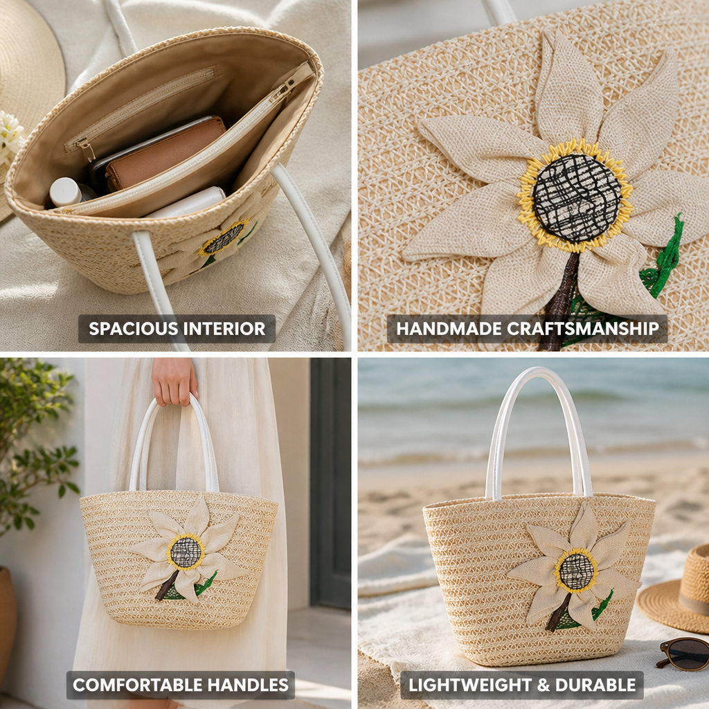 Spacious Handwoven Floral Straw Tote