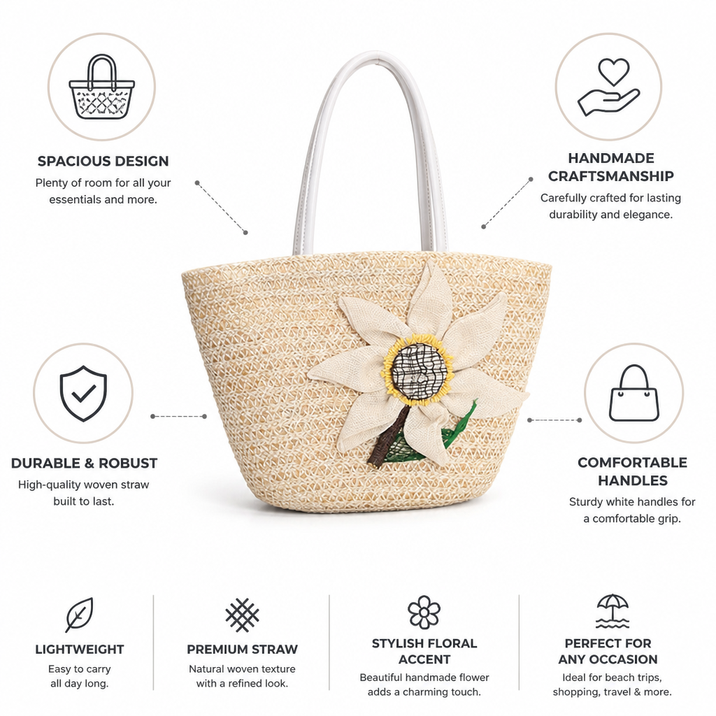 Spacious Handwoven Floral Straw Tote
