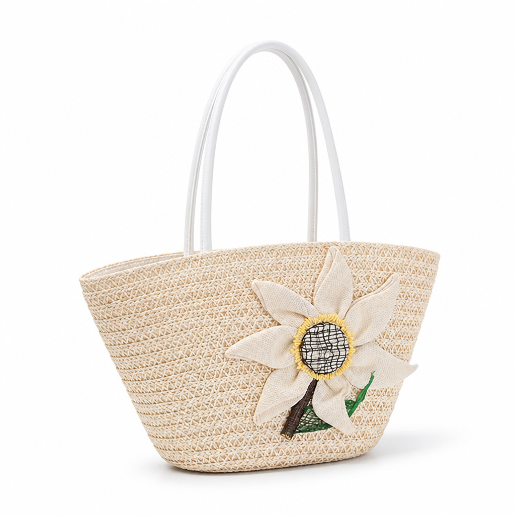 Spacious Handwoven Floral Straw Tote