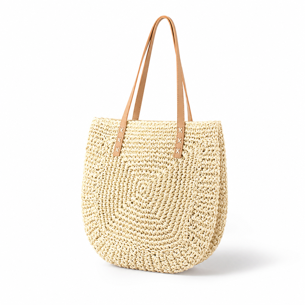Spacious Handwoven Natural Fiber Tote Bag (Faux Leather Handles)
