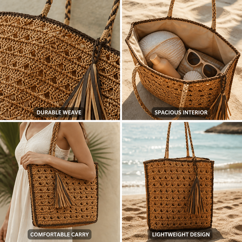 Spacious Lightweight Woven Straw Shoulder Bag