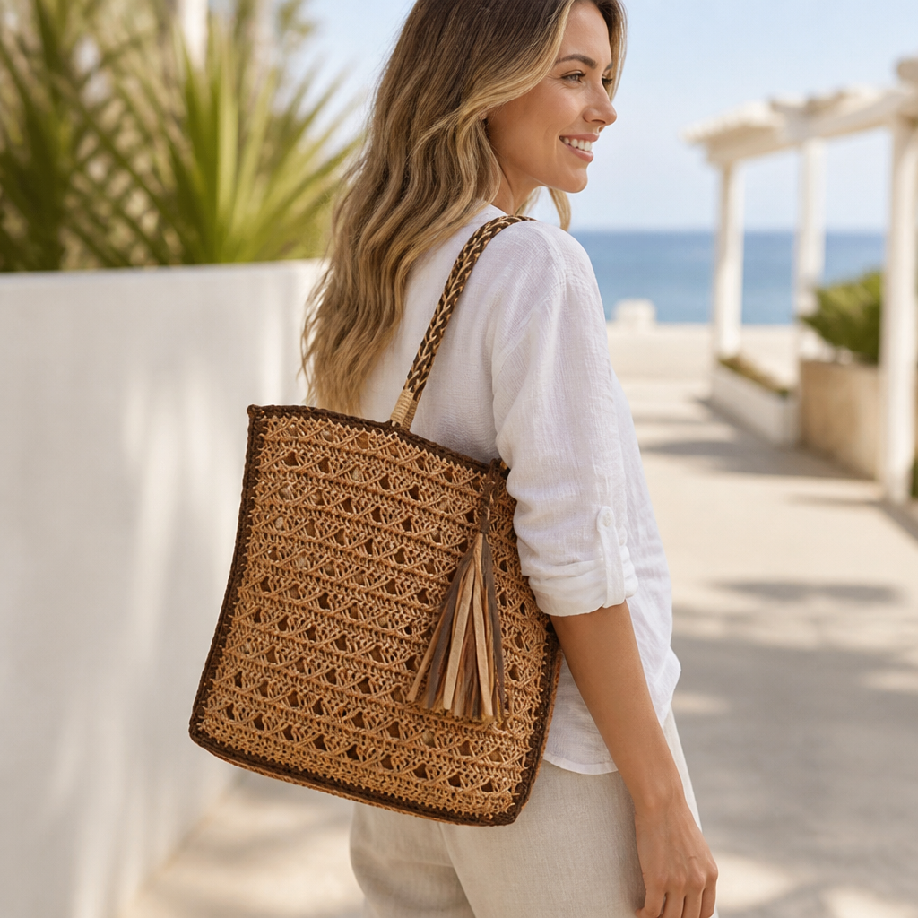 Spacious Lightweight Woven Straw Shoulder Bag