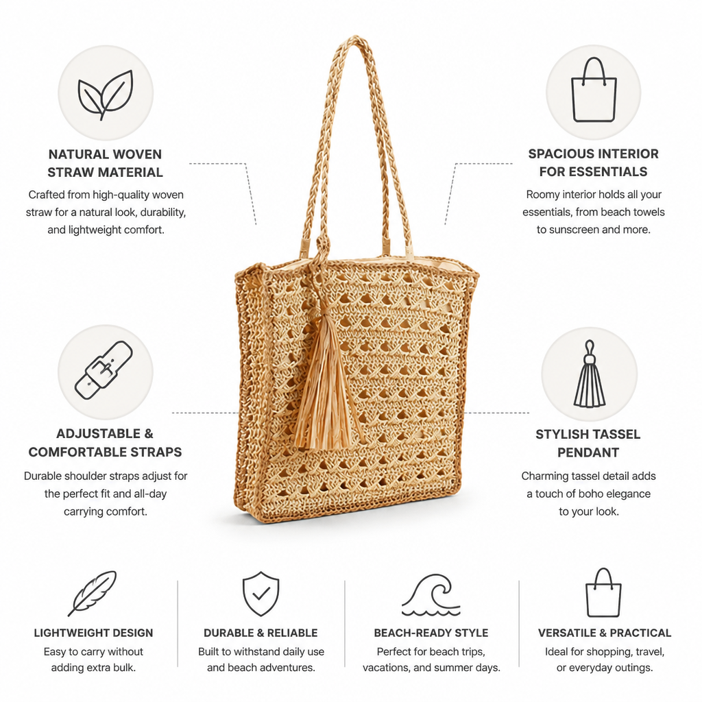Spacious Lightweight Woven Straw Shoulder Bag