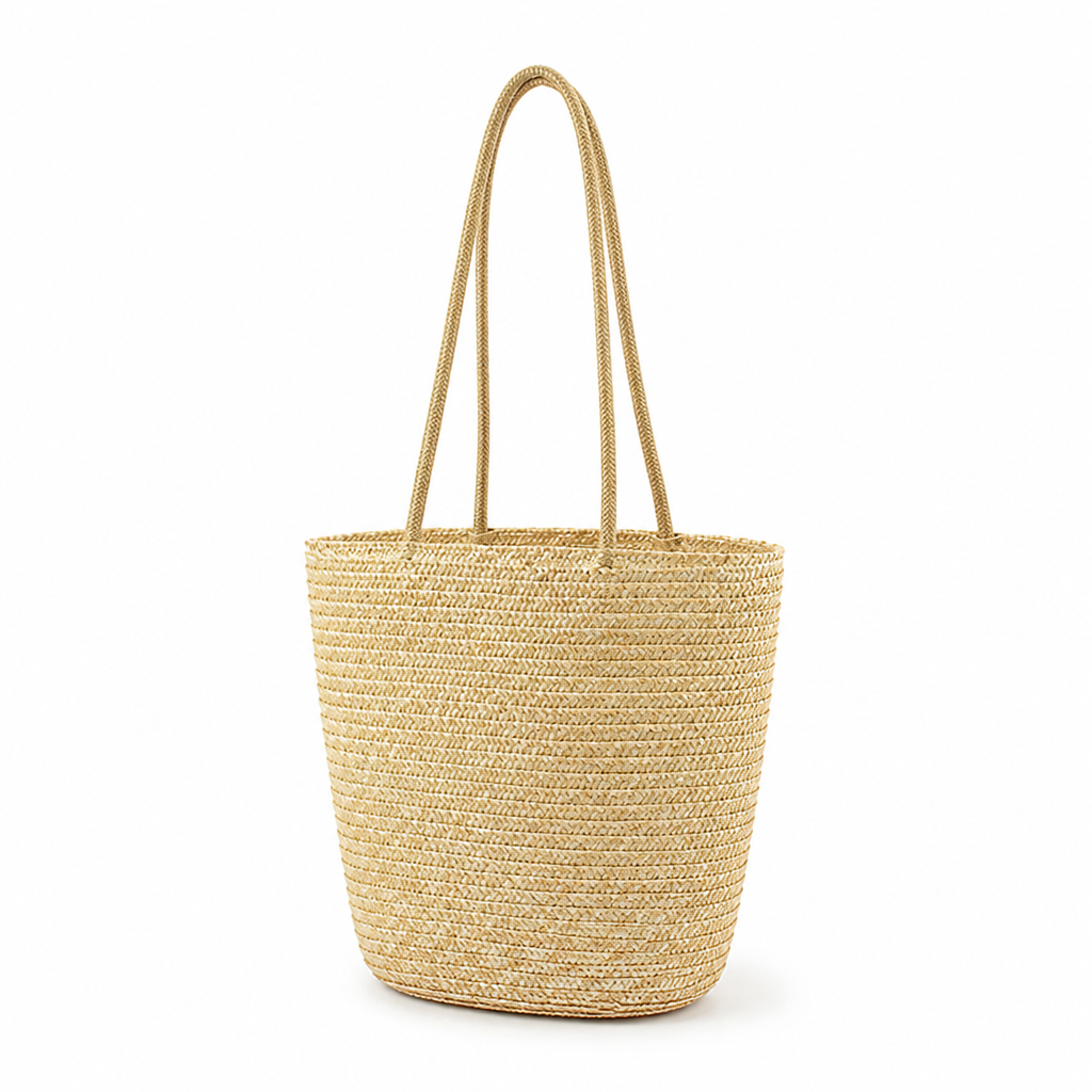 Spacious Natural Woven Shopping Bag (Hidden Zipper Pocket)