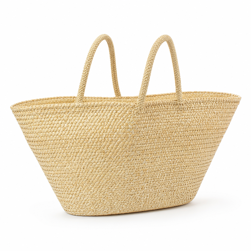 Spacious Natural Woven Shopping Bag (Hidden Zipper Pocket)