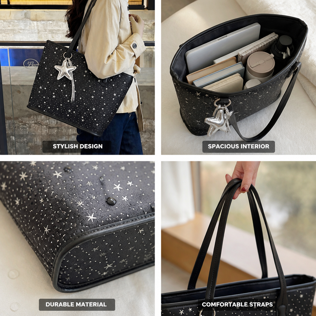 Spacious Star-Print Tote Bag