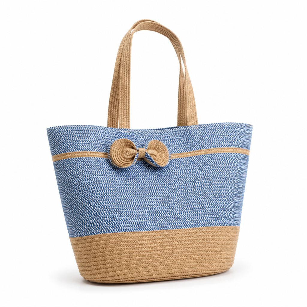 Spacious Straw Tote Bag With Bow Closure