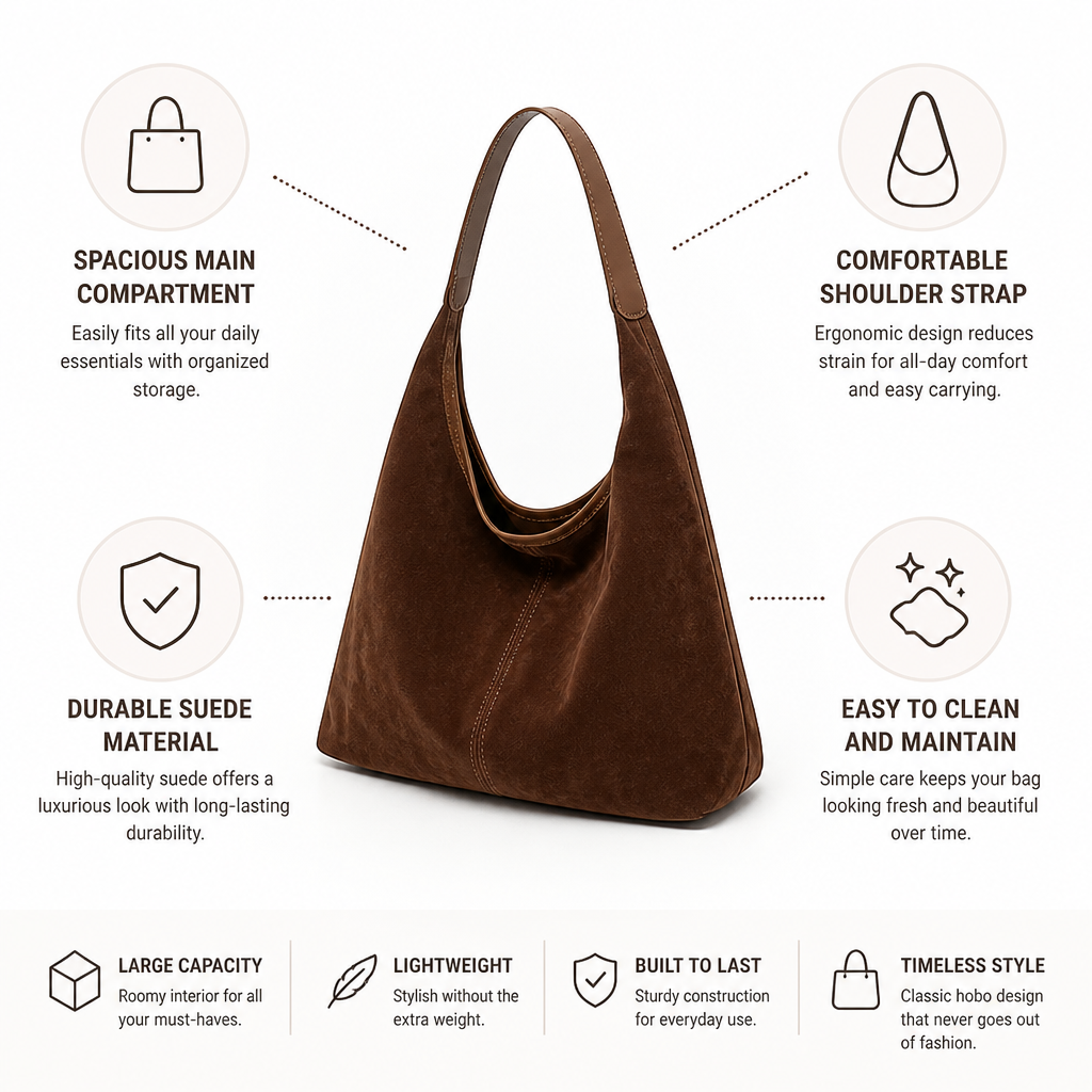Spacious Suede Shoulder Hobo Bag