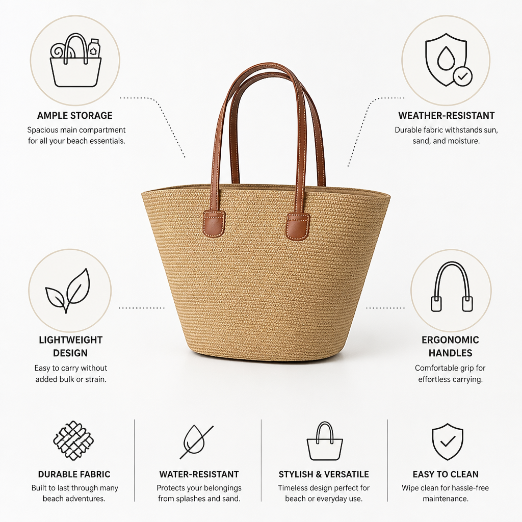 Spacious Weather-Resistant Beach Bag (Ergonomic Handles)