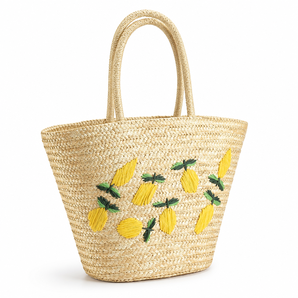 Spacious Woven Straw Beach Bag (Faux Leather Straps)