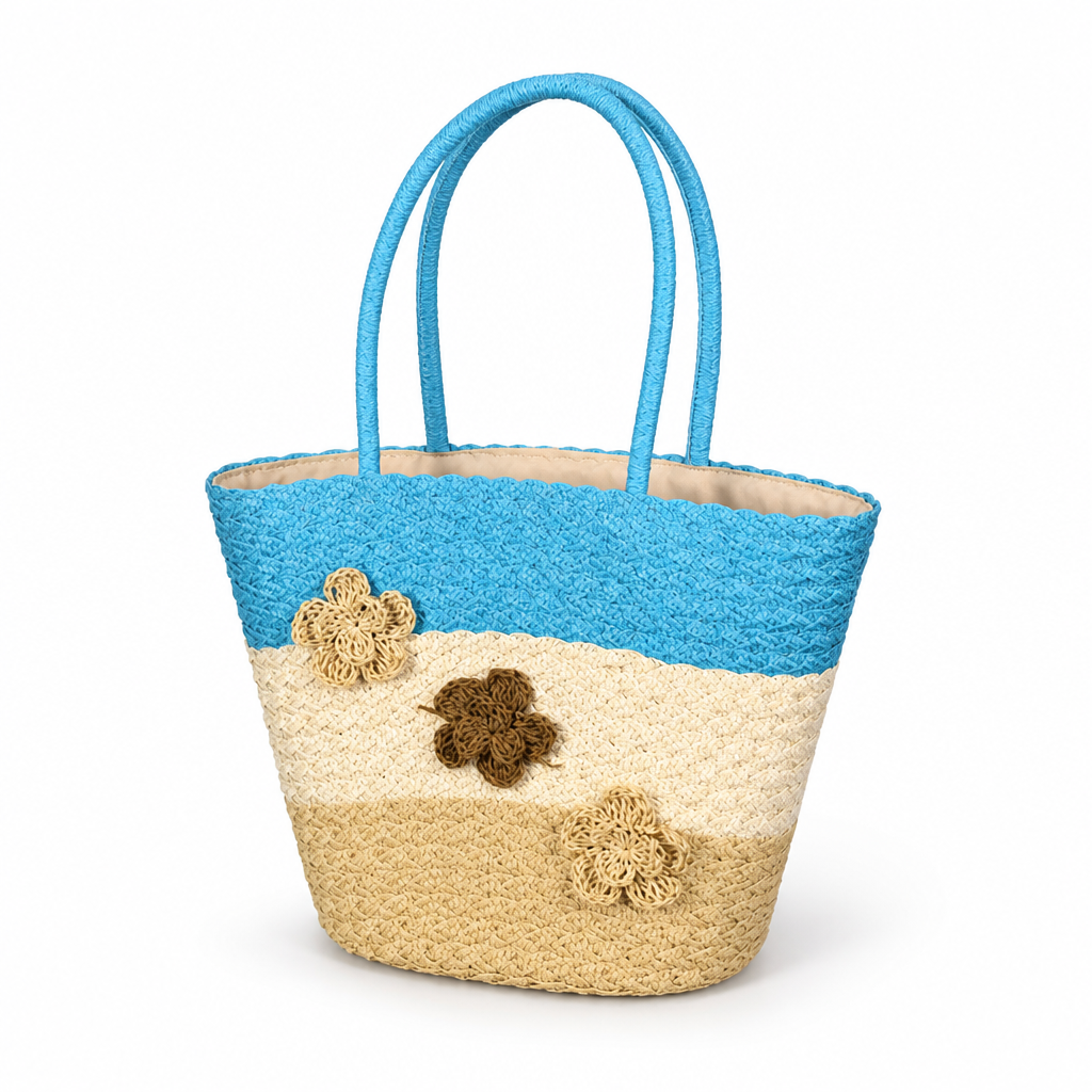 Spacious Woven Straw Beach Tote (45×28×14 cm)