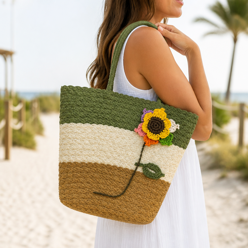 Spacious Woven Straw Beach Tote (45×28×14 cm)
