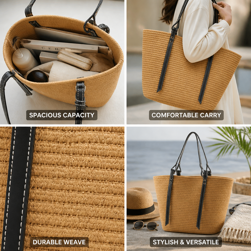 Spacious Woven Tote Bag (Reinforced Handles)