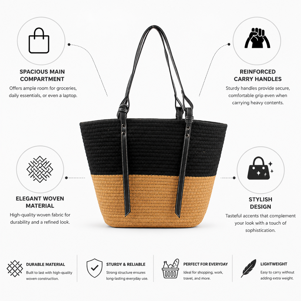 Spacious Woven Tote Bag (Reinforced Handles)