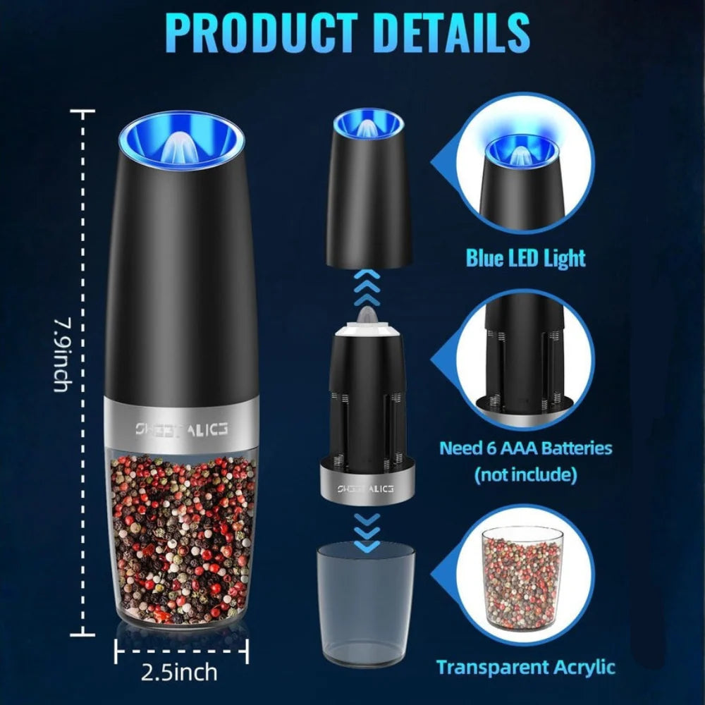 Spice Grinder Gravity-Activated One-Hand Adjustable Coarseness