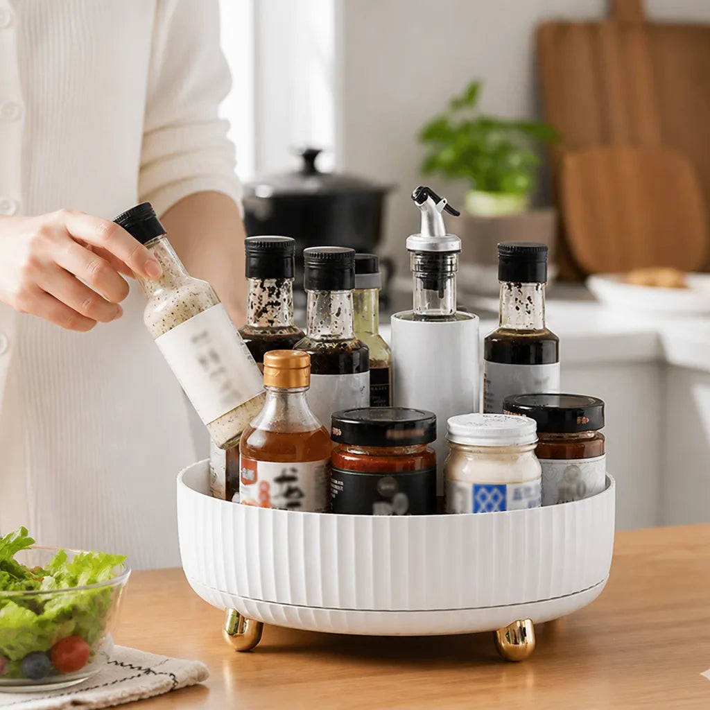 Spice Rack 360° Rotation Raised Edge & Removable Bottom