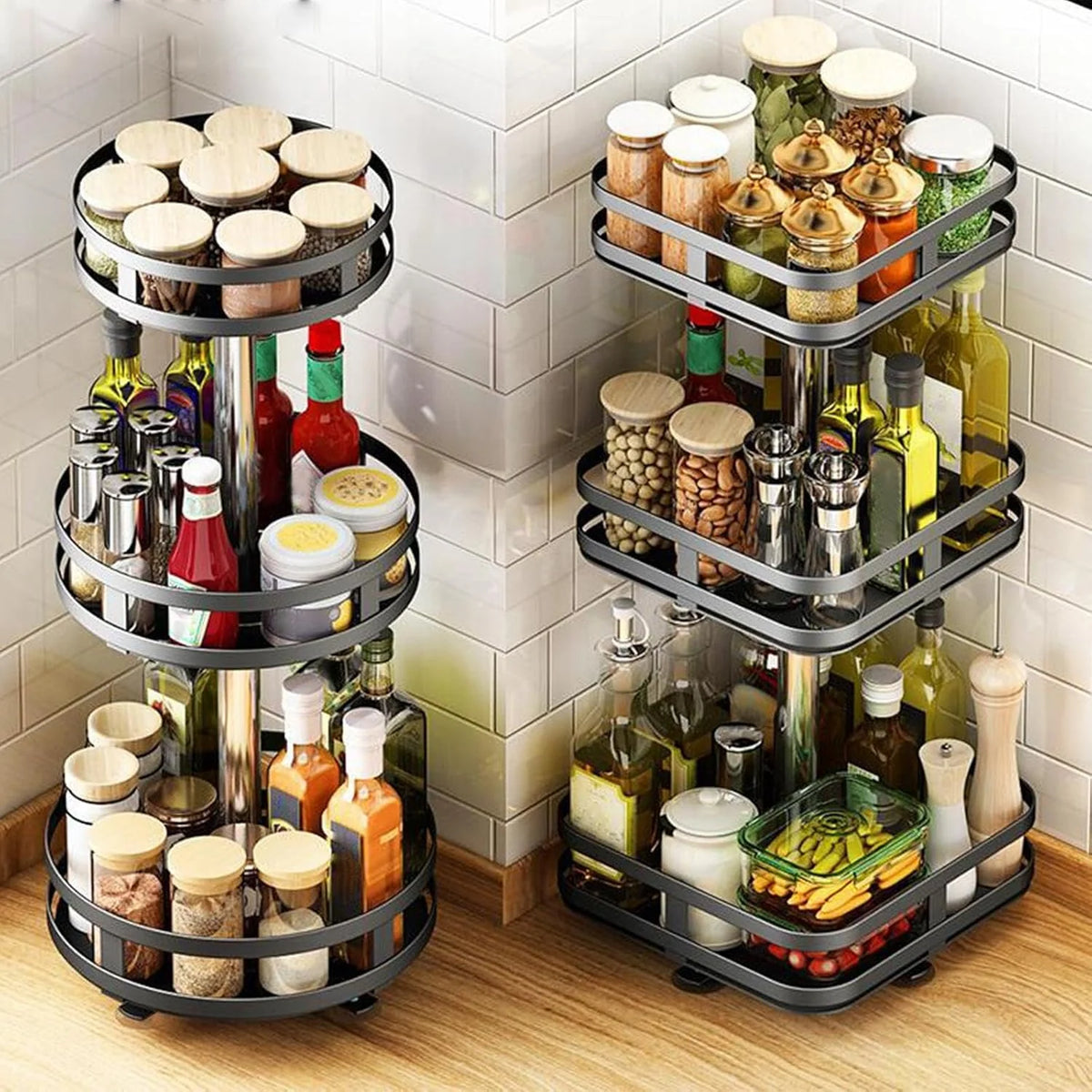 Spice Rack Organizer 360° Rotating Adjustable Stainless Steel