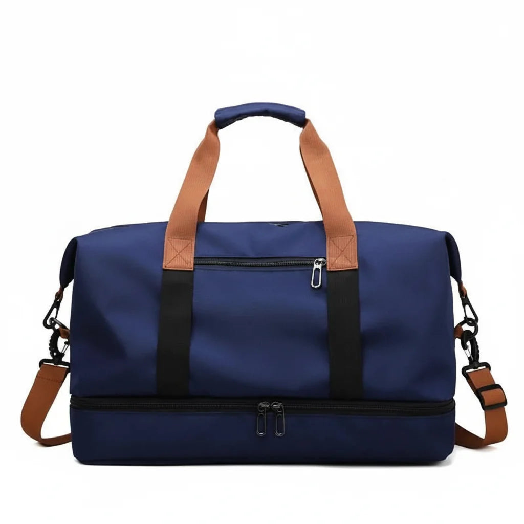 Sports Duffle Bag Separate Shoe & Wet-Dry Compartments Trolley Sleeve