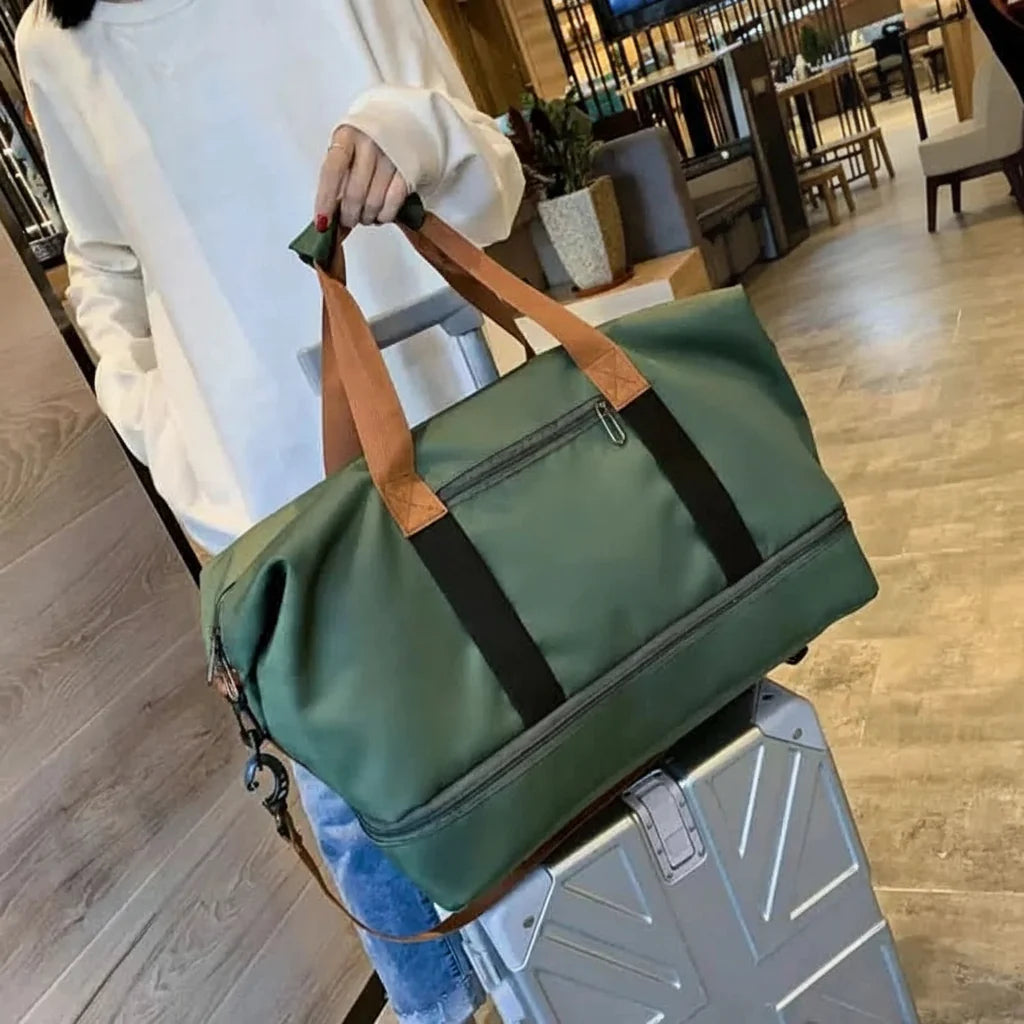 Sports Duffle Bag Separate Shoe & Wet-Dry Compartments Trolley Sleeve