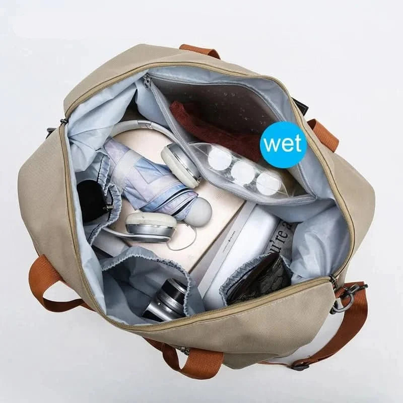 Sports Duffle Bag Separate Shoe & Wet-Dry Compartments Trolley Sleeve