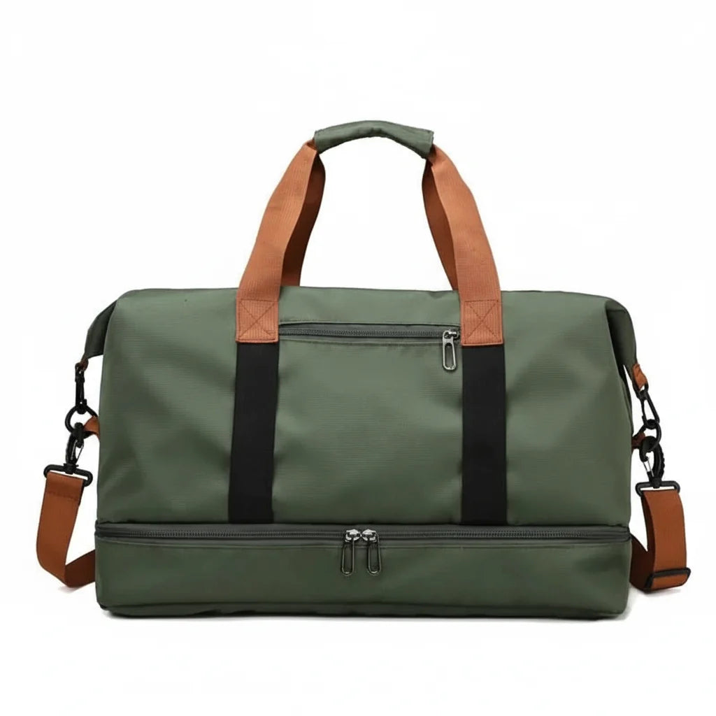 Sports Duffle Bag Separate Shoe & Wet-Dry Compartments Trolley Sleeve