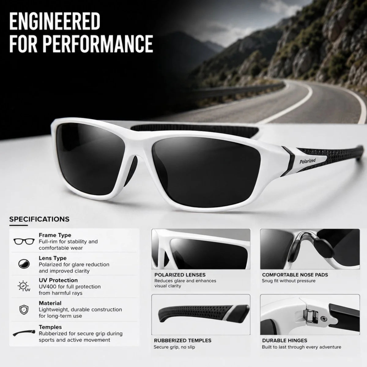 Sports Sunglasses Polarized UV400 Non-Slip Temples