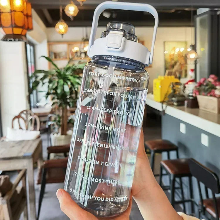 Sports Water Bottle Integrated Straw Time Markings 67.6 Oz Capacity