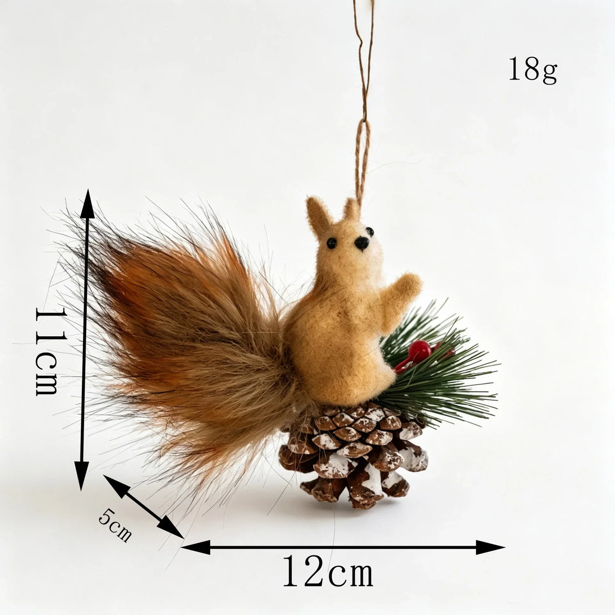 Squirrel Figurine Handcrafted Felt & Wood Lifelike Detail